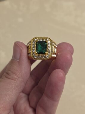 Men's Gold CZ and Emerald Ring Size 11